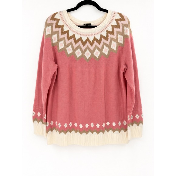 Talbots Sweaters - Talbots Fair Isle Sweater Women 1X Pink Lambswool Blend Nordic Winter Preppy